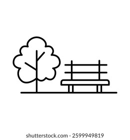 Park Line Editable Stroke Icon. Real Estate, Building, House, Home, Property Vector Illustration