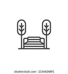 Symbol der Linie parken. lineares Stilzeichen für mobiles Konzept und Webdesign. Die Bänke und Bäume umreißen das Vektorsymbol. Symbol, Logo-Abbildung. Vektorgrafik