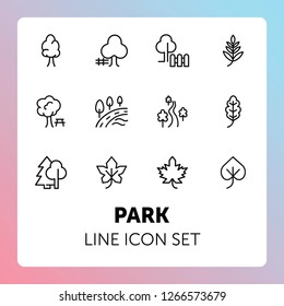 Park line icon set. Leaf, tree, oak, forest. Nature concept. Can be used for topics like countryside, hiking, ecology