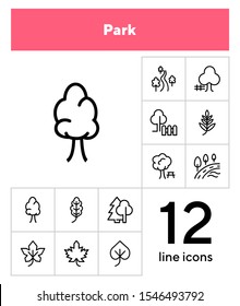 Park line icon set. Leaf, tree, oak, forest. Nature concept. Can be used for topics like countryside, hiking, ecology