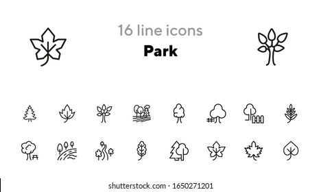 Park line icon set. Leaf, tree, oak, forest. Nature concept. Can be used for topics like countryside, hiking, ecology