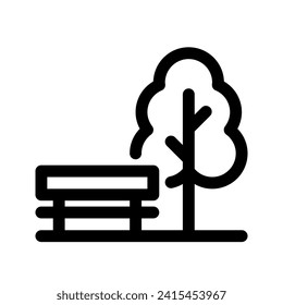 Park line icon. Tree and bench outline sign