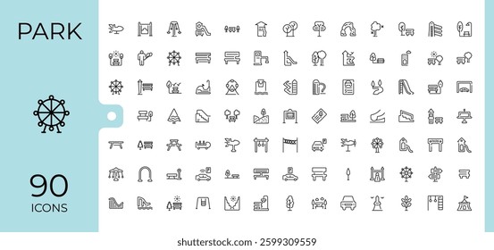 Park linear icon collection. It contains symbols to outdoor, city, urban, land, landscape, lake and more. Minimalist vector collections. Tree icon set. Editable vector illustration.