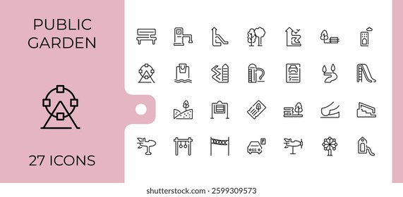 Park linear icon collection. It contains symbols to outdoor, city, urban, land, landscape, lake and more. Minimalist vector collections. Tree icon set. Editable vector illustration.
