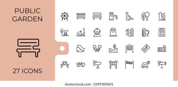 Park linear icon collection. It contains symbols to outdoor, city, urban, land, landscape, lake and more. Minimalist vector collections. Tree icon set. Editable vector illustration.