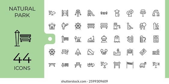 Park linear icon collection. It contains symbols to outdoor, city, urban, land, landscape, lake and more. Minimalist vector collections. Tree icon set. Editable vector illustration.