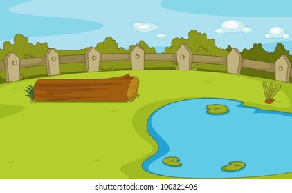 Park with log and pond empty