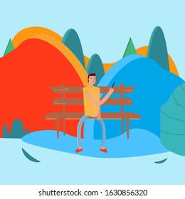 The park with man on bench illustration 