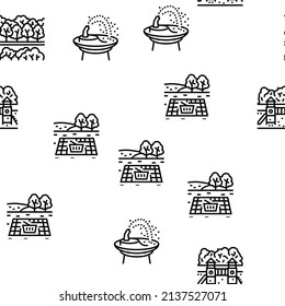 Park Meadow Nature And Playground Vector Seamless Pattern Thin Line Illustration