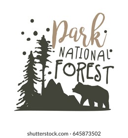 Park national forest promo sign, hand drawn vector Illustration