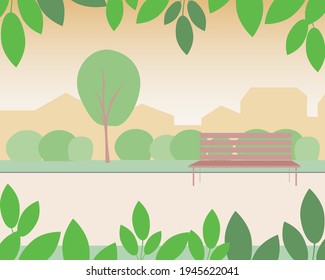 Park nobody, template to overlay. Flat vector stock illustration. Green leaves and branches in the garden. Blank template with nobody for animation. Leaves in the park for design. Vector graphics