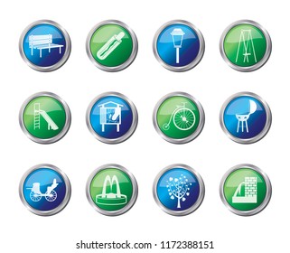 Park objects and signs icons over colored background - vector icon set