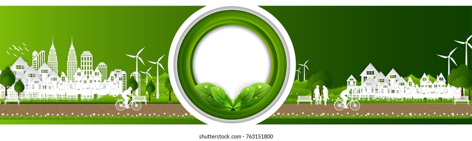 park on green town shape, origami concept and ecology idea, vector art and illustration.