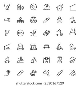 Park outdoor icon, campfire, camping vector set design with Editable Stroke. Line, Solid, Flat Line, thin style and Suitable for Web Page, Mobile App, UI, UX design