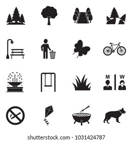 Park And Outdoor Icons. Black Flat Design. Vector Illustration. 