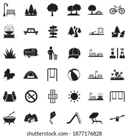 Park And Outdoor Icons. Black Flat Design. Vector Illustration.