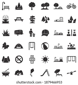 Park And Outdoor Icons. Black Scribble Design. Vector Illustration.