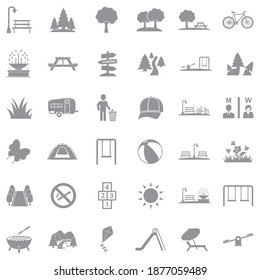 Park And Outdoor Icons. Gray Flat Design. Vector Illustration.