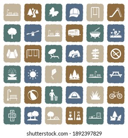Park And Outdoor Icons. Grunge Color Flat Design. Vector Illustration.
