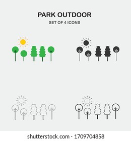 Park Outdoor Vektorillustration Symbol mit Bäumen und Sonne