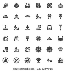 Park and outdoors vector icons set, modern solid symbol collection, filled style pictogram pack. Signs, logo illustration. Set includes icons as  forest, camping, playground, hiking, picnic, beach