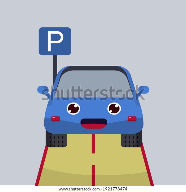 Park Parking Car Symbol System\
Character Cartoon Happy Smile style icon and illustration -\
vector