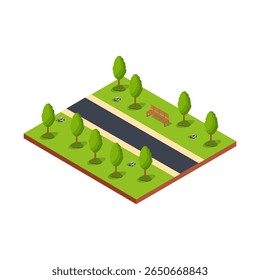 Park Pathway with Trees Bench