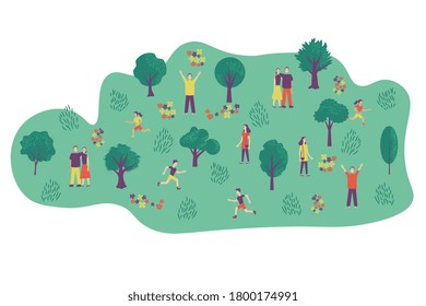 Park and people walking vector illustration