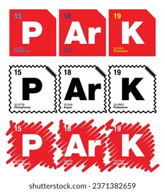 Park. Periodic table elements humor. Fabric, textile, t shirt design, pattern. Bag, notebook design. Indoor, outdoor decoration. Message emoji, messaging designs. Color vector designs.