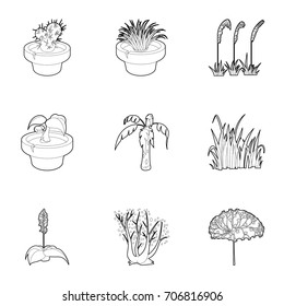 Park plants icons set. Outline set of 9 park plants vector icons for web isolated on white background