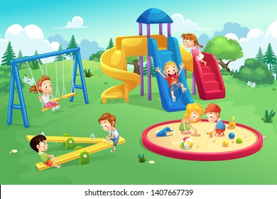 Park And Playground Cartoon, Vector Art And Illustration.