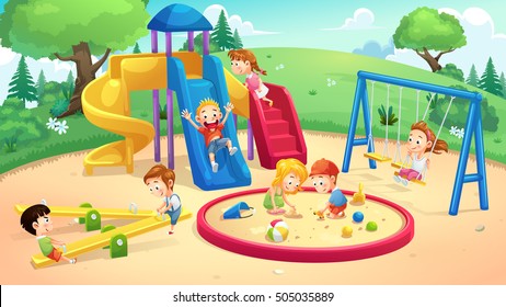 Park and playground cartoon, vector art and illustration.