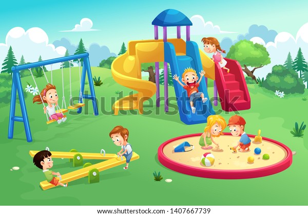 Parkplatz Und Spielplatz Cartoon Vektorkunst Und Illustration