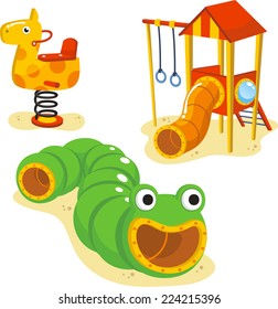 Park Playground Equipment set for Children Playing Stations vector illustration.