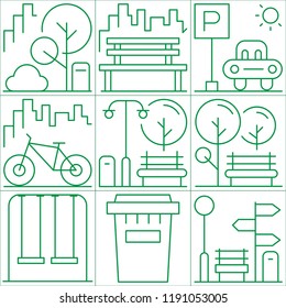 Park and Playground icons. thin line. 