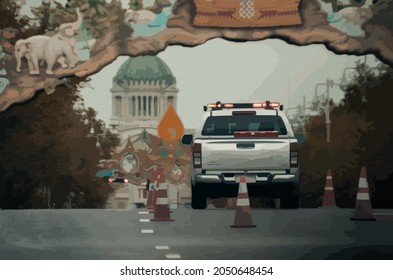 park the police car in the middle of the road at Ananta Samakhom Throne Hall