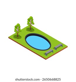 Park Pond with Benches for urban planning and outdoor recreation design concepts