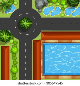 Park mit Pool und Teichen Illustration