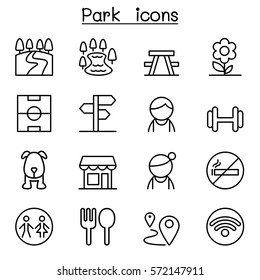 Park, public park, national park, garden icon set in thin line style