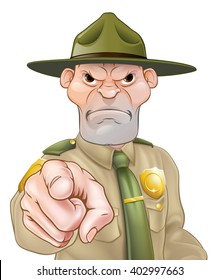 A park ranger or forest ranger pointing