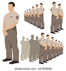 Park Ranger Security forest guard police with khaki brown uniform vector people collection set policeman