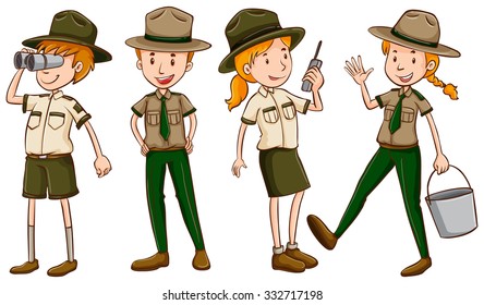 Park rangers in brown uniform illustration