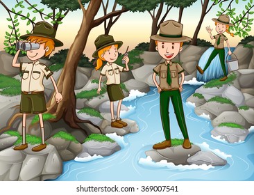 Park rangers working in the forest illustration