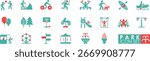 Park and Recreation Activities Icon Set - Outdoor Sports, Fitness, Entertainment Vector Illustrations