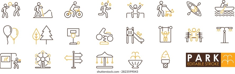 Park and Recreation Activities Icon Set - Outdoor Sports, Fitness, Entertainment Vector Illustrations