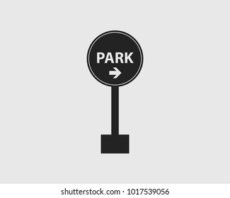 Park in Right  Rounded Sign of Highway with gray Background.