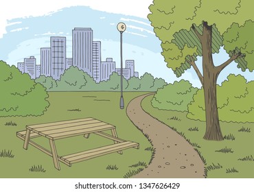 Park road graphic color table landscape sketch illustration vector