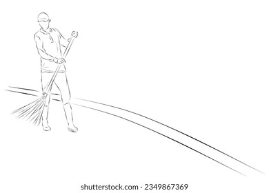 hombre barrenador de parque o camino, dibujo a mano, aislado en blanco
