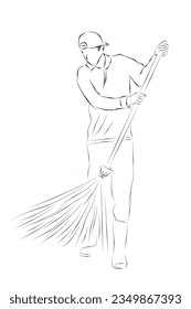 hombre barrenador de parque o camino, dibujo a mano, aislado en blanco
