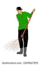 hombre barrenador de parque o camino, dibujo a mano, aislado en blanco
